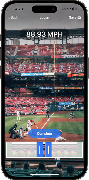 Radar Gun app measuring a baseball pitch